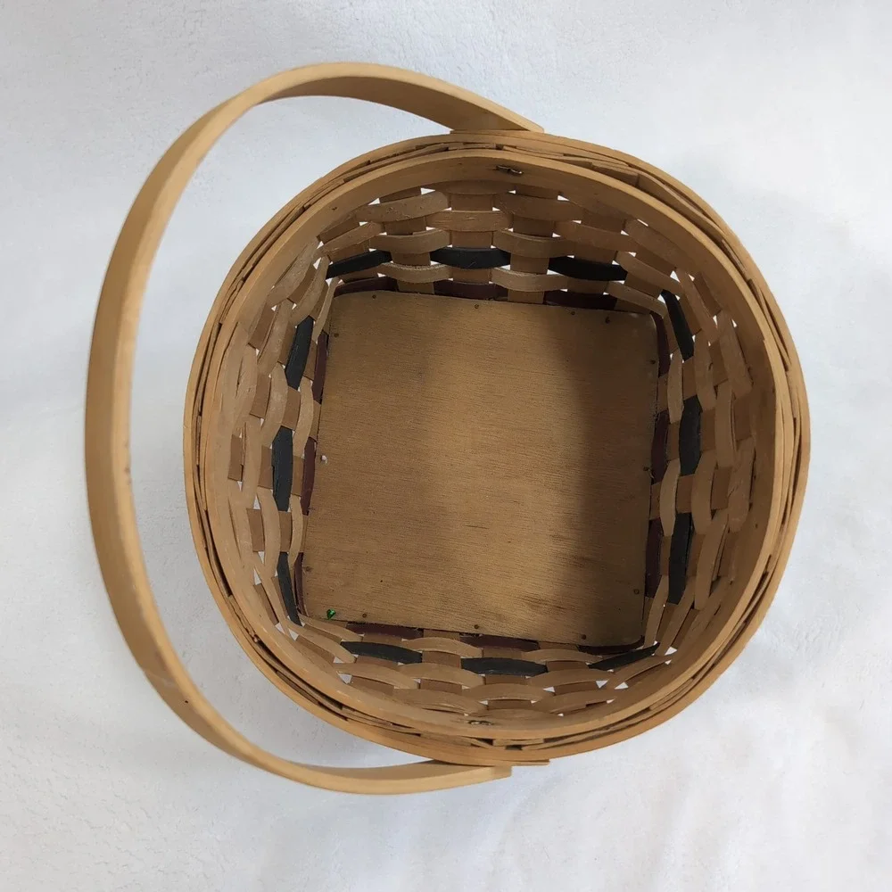 Vintage Americana Woven Wood Basket w/ Plush‎ American Flag Fabric Patriotic 4oJ
